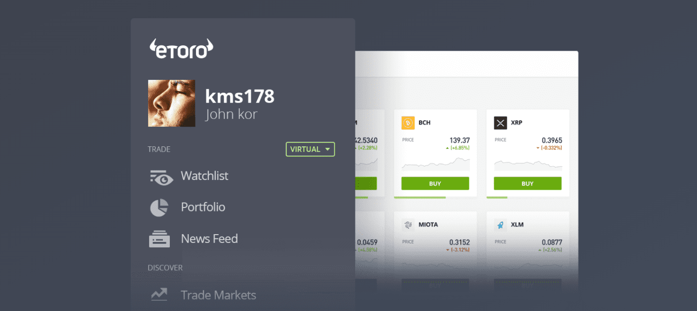 eToro trading demo account with virtual funds